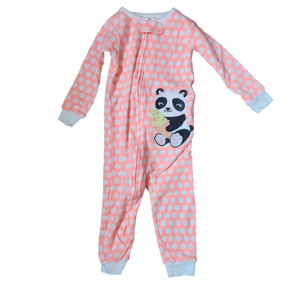Carter's Cotton Long Sleeve Panda Polka Dot Footless Pajamas Size 12 Months